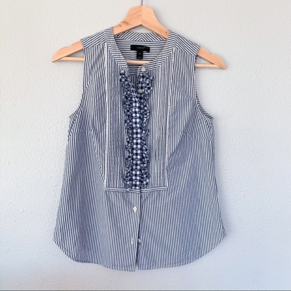 J. Crew Tops - J. Crew | Striped Top with Ruffled Gingham